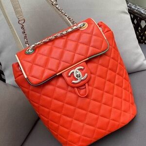 CHANEL Quilted Red Backpack